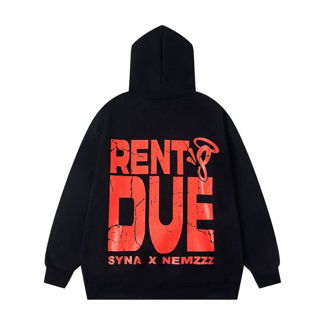 Syna World x Nemzzz "Rent Due" Graphic Oversized Fleece Hoodie (Black / Red) Hover Image