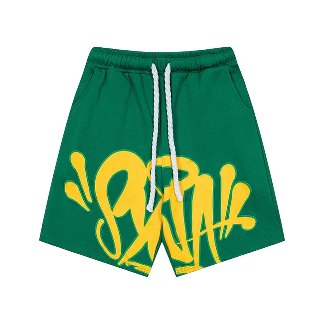 Syna World Graphic Fleece Shorts (Green / Yellow) Hover Image