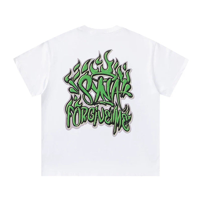 Syna World Green Flame Graffiti "Forgive Me" Oversized Tee (White / Green) Hover Image