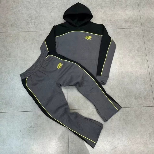 Syna World Fleece Hoodie Tracksuit Set (Dark Grey / Black / Yellow) Hover Image