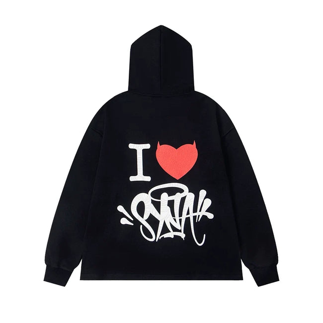 Syna World "I Heart Syna" Devil Graphic Oversized Fleece Hoodie (Black / Red / White) Hover Image