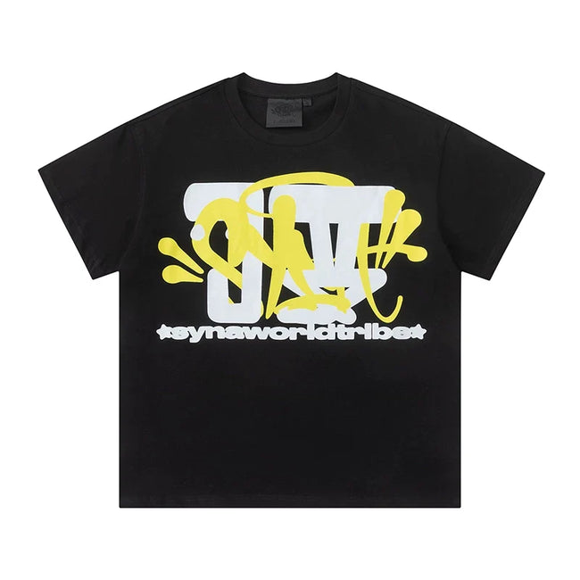 Syna World Vintage Oversized Graffiti Logo Graphic Tee (Black / Yellow) Hover Image