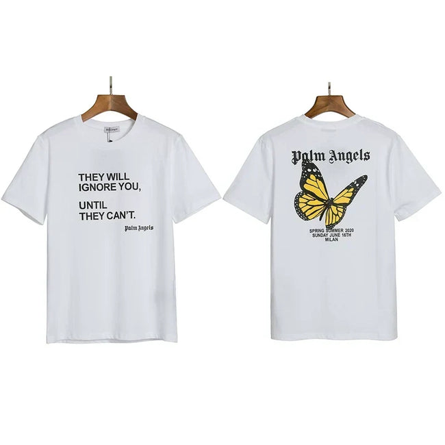 Palm Angels Typography & Butterfly Graphic T-Shirt - White Hover Image