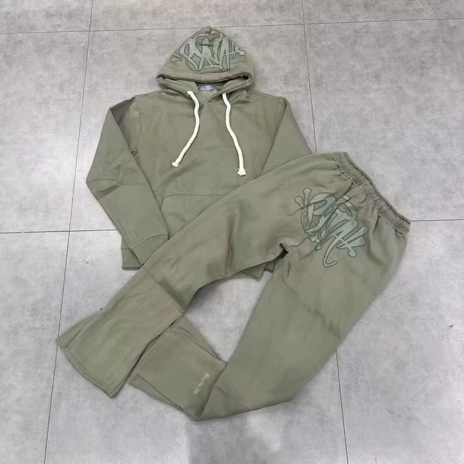 Syna World Graphic Fleece Hoodie Tracksuit Set (Sage Green) Hover Image