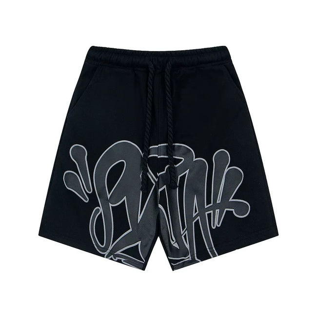 Syna World Graphic Fleece Shorts (Black / Grey Outline) Hover Image