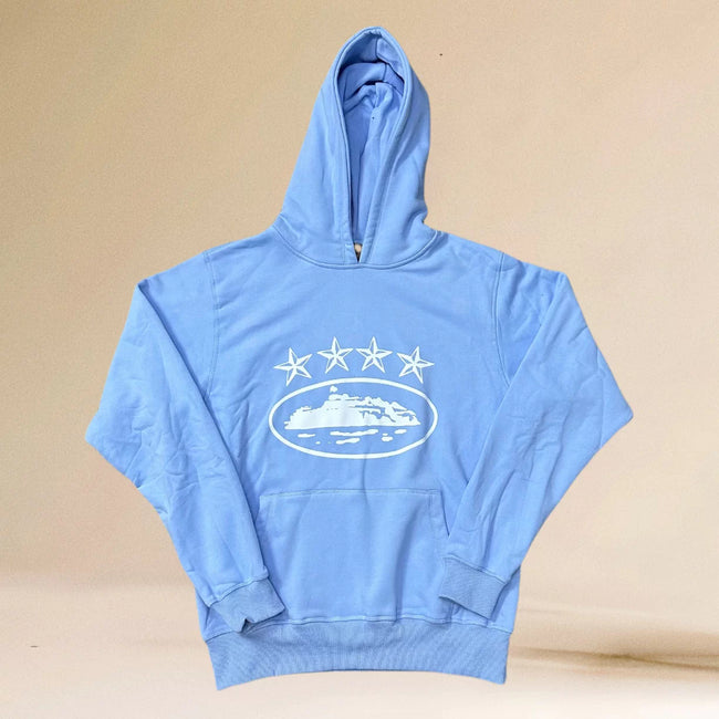Corteiz Light Blue & White 5-Star Alcatraz Island Logo Hoodie Hover Image