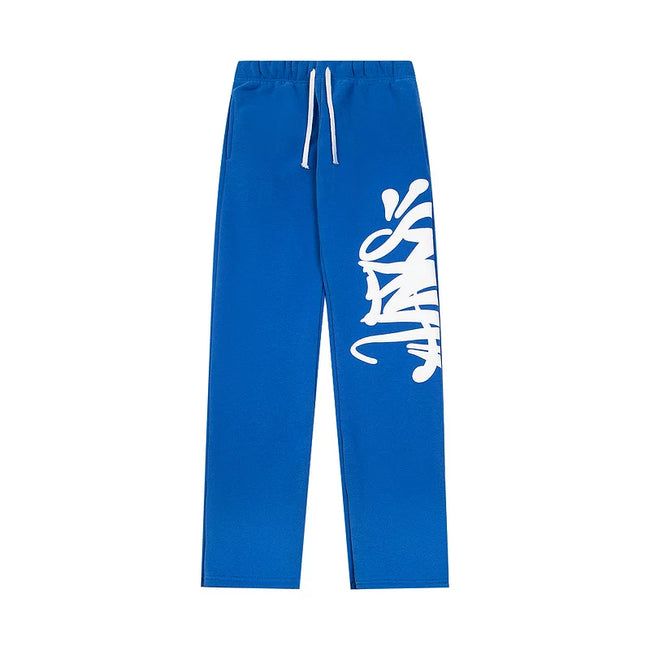 Syna World Retro Oversized Graphic Track Pants (Blue / White) Hover Image
